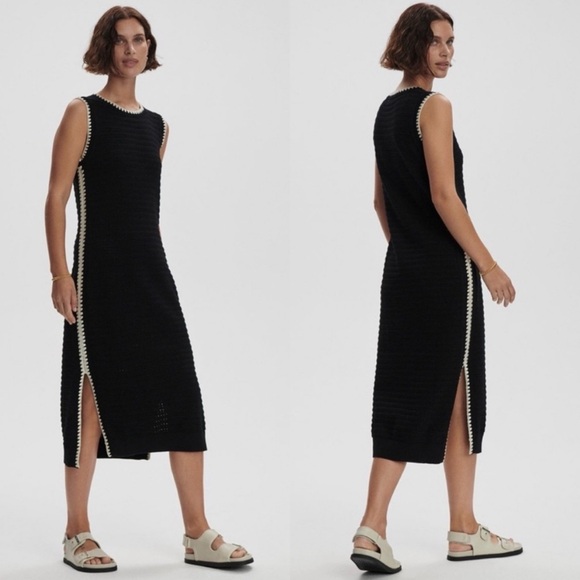 VARLEY Dwight Tank Dress Sleeveless Crochet Knit Black Size Small - Picture 4 of 16